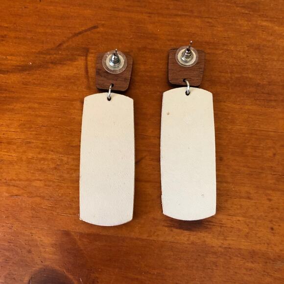 Hello Happiness Designs Fall Floral Wood Stud with Cork Leather Dangle Earrings - Picture 4 of 5